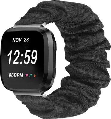 Produktbild von Textil-Smartwatch-Armband - Passend für Fitbit Versa / Versa 2 Scrunchie-Armband - schwarz - Strap-it Uhrenarmband / Armband / Armbänder