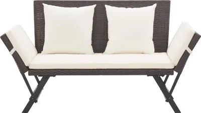 Produktbild von vidaXL Gartenbank mit Auflagen 176 cm Braun Poly Rattan