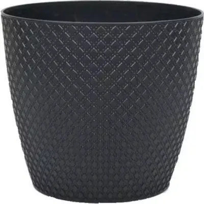 A dark gray textured plant pot.