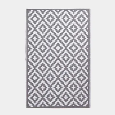 Immagine prodotto di Tappeto da esterno HOMESCAPES resistente alle intemperie, grigio-bianco, 180x270 cm; tappeto da giardino Zoe con motivi geometrici; tappeto da balcone reversibile