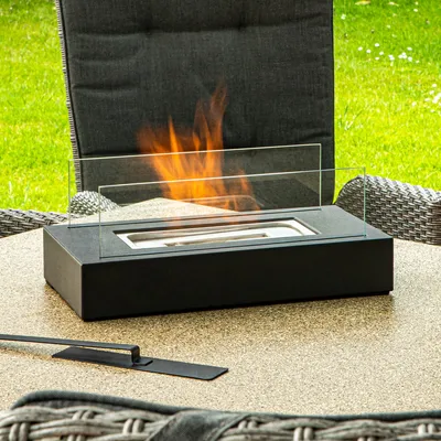 Produktbild von Tischkamin -Ethanol 35x18x14cm aus Metall und Sicherheitsglas mit Löschhilfe, ohne Ethanol