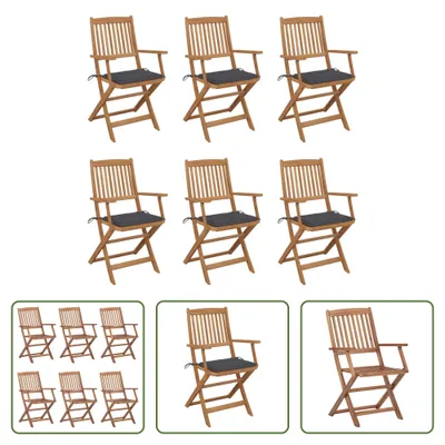 Immagine prodotto di The Living Store Sedie da giardino pieghevoli 6 pezzi con cuscini in legno massiccio di acacia