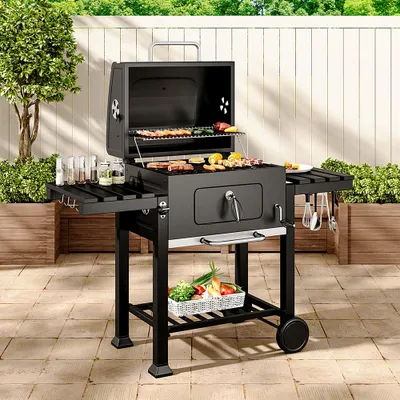Produktbild von Livingandhome Tragbarer Outdoor-Holzkohlegrill mit 2 Seitentischen