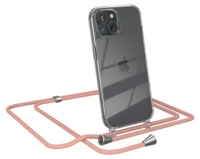 Produktbild von EAZY CASE Handykette kompatibel mit Apple iPhone 15, Handyhülle mit Umhängeband, Handykordel, Schutzhülle Clear, Band in Rosa
