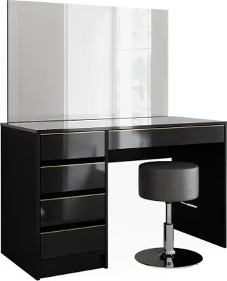 Produktbild von Schminktisch-Set Vicco Sherry Schwarz/Gold 120 cm mit Hocker, Model 47716