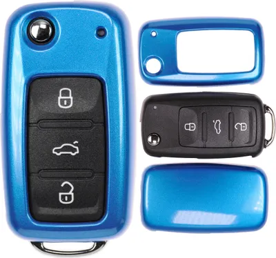 Produktbild von Auto Schlüssel Kunststoff Hülle ABS Plastik Schutz Cover Blau kompatibel mit VW UP Golf Polo Seat Ibiza Skoda Octavia Yeti ab 2009 Klappschlüssel