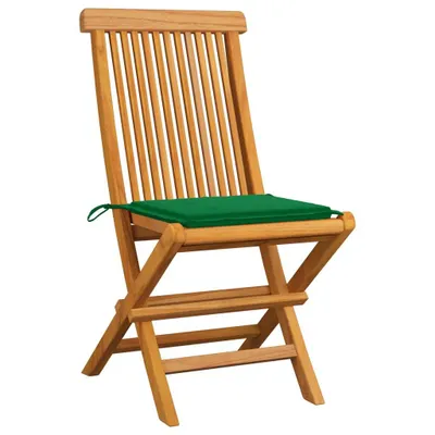 Image de vidaXL Chaises de jardin avec coussins verts 4 pcs. Teck massif