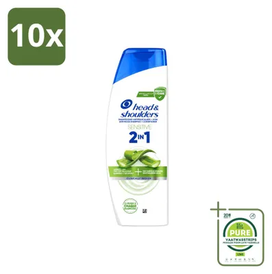 Immagine prodotto di 10 flaconi di shampoo 2-in-1 anti-forfora Head & Shoulders per pelli sensibili, 300 ml cadauno - confezione grande - 10 pezzi