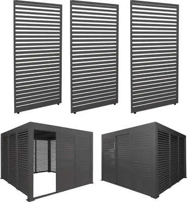 A set of aluminum panels and structures for a pergola or terrace roof.