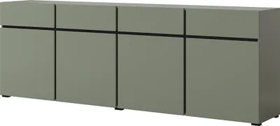 Image de Buffet XL coloris vert sauge 225cm collection HAVANA. Bahut  design avec 4 portes et 4 tiroirs.