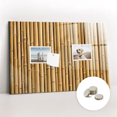 Produktbild von Magnetische Wandtafel aus Glas – Memotafel mit gebogener Vorderseite – Enthält 5 Magnete – 60x40 cm – Mit Bambusleisten