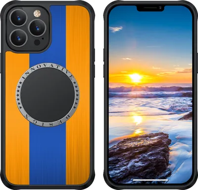 Image de Coque de téléphone portable Color Blocking Strip métal brossé antichute Housse de protection pour Iphone13 jaune bleu jaune_iPhone13
