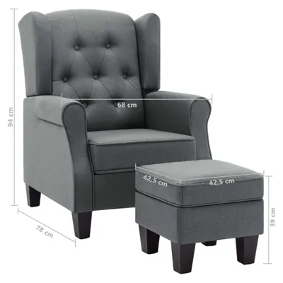 Image de Fauteuil avec repose-pied Gris clair Tissu