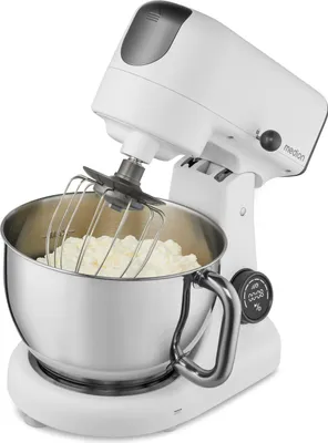 Produktbild von MEDION Küchenmaschine (Fleischwolf, 4,6 Liter Edelstahlschüssel, leiser Gleichstrommotor, 800 Watt, Reiben Raspeln Schneiden, Digitales Sensor Touch Display, Knetmaschine, Teigmaschine, MD12600) weiß