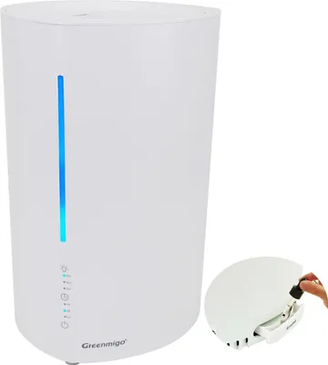 Produktbild von Greenmigo 3L Top Fill Luftbefeuchter,360°Drehbare Düse Cool Mist Humidifier,3 Nebelleistungsstufen,6H Timer,Nachtlicht,Raumluftbefeuchter Leise&Aroma Diffuser für Kinderzimmer Schlafzimmer Pflanzen