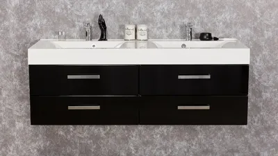 Produktbild von Quentis Badmöbel Aruva, Breite 140 cm, schwarz, Doppelwaschtisch mit Unterschrank (montiert)
