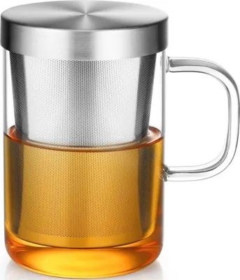 Produktbild von ecooe 500 ml Glas Teetasse mit Edelstahl Sieb und Deckel, Borosilikat Teeglas