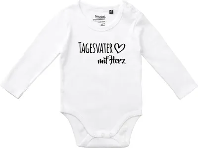 Produktbild von Huuraa Baby Body Tagesvater mit Herz 62 White  Baumwolle Fairtrade Langarmbody Geschenkidee