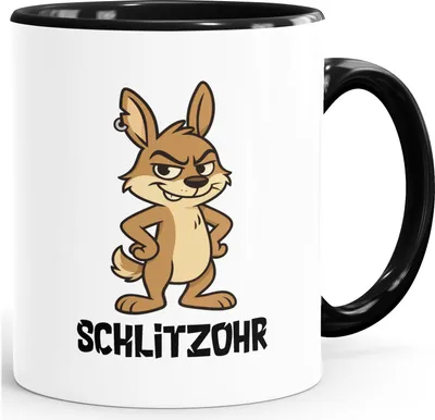 Produktbild von Kindertasse mit Tiermotiv Keramiktasse für Kinder mit Spruch Pfiffikus Schlitzohr Frechdachs Frechspatz Geschenk Schulanfang Kindergarten, Geburtstag Moonworks®