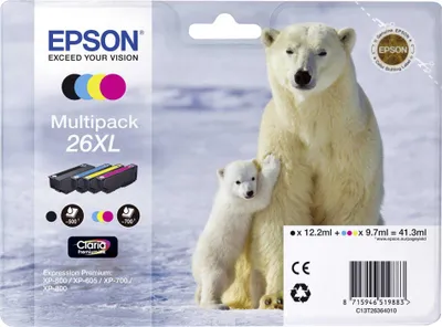 Immagine prodotto di Epson 26XL Multipack - Confezione da 4 - XL - nero, giallo, ciano, magenta - originale - cartuccia d'inchiostro