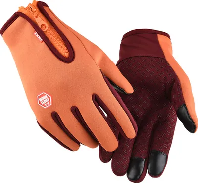 Produktbild von Fahrradhandschuhe Herren Damen Thermo Warm Winter Wasserdicht Touchscreen Handschuhe Skihandschuhe, Orange, M