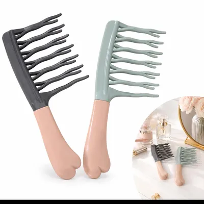 Produktbild von Lockenkamm 2er Set, Lockenbürste mit Doppelreihe Wellenzinken, Breitzahnkamm für lockiges Haar, Entwirrkamm mit Griff, Kopfhaut Massage Bürste