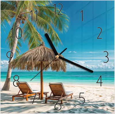Produktbild von Wanduhr aus Glas mit Motiv Strandparadies- 30 x 30 cm - inkl. Aufhängesystem