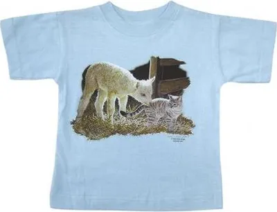 Produktbild von Kinder T-Shirt mit Print - Lämmchen und Kätzchen - 08202 - hellblau - Gr. 74-128 Größe - 122/128