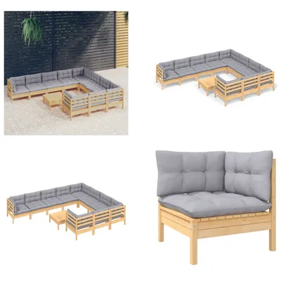 Image de vidaXL 11 pcs. Garden Lounge Set with Grey Coussins Pin - Garden Lounge Set - Garden Lounge Sets - Garden Lounge Set - Garden Lounge Sets