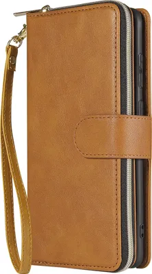 Produktbild von Für Samsung S10/S20/S10E/ S10 Plus Kunstleder Handyhülle Reißverschluss Tasche + Handschlaufe braun