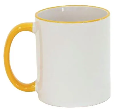 Produktbild von Plottermarie Sublimationsrohlinge Sublimations-Tassen für personalisierte Geschenkideen – Sublimationsrohlinge, Fotogeschenke, Personalisierung & DIY Keramiktasse mit farbigem Rand und Henkel, 11oz Sun Yellow 2er Set