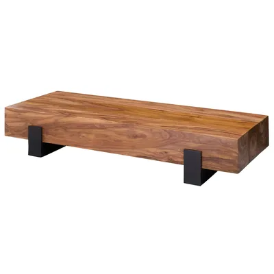 Produktbild von WOHNLING Couchtisch 115x22x44cm Sheesham Massivholz / Metall Sofatisch Wohnzimmertisch Modern Stubentisch Braun / Schwarz Designer Kaffeetisch Massiv