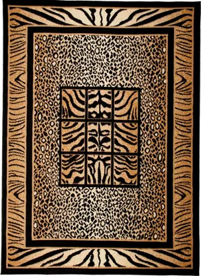 A rug with a wild animal print pattern.