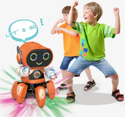 Image de Jouet robot à six griffes, plastique, intelligent, dansant, chantant, électrique, pour garçons, orange