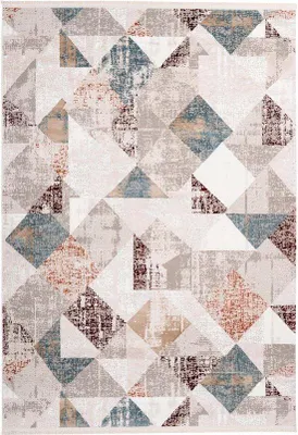 Productafbeelding van Famanu tapijt, Scandinavisch design met geometrisch patroon en franjes - pastelkleuren