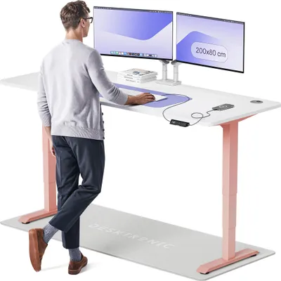 Produktbild von Desktronic HomePro Elektrisch höhenverstellbarer Schreibtisch 200x80cm Rosa/Weiß mit Memory-Funktion, Anti-Kollisions Technologie, USB-A und USB-C-Ladeanschlüssen