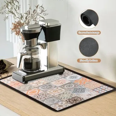 Produktbild von Abtropfmatte für Geschirr und Kaffeemaschine aus Silikon, saugfähige Trockenmatte für Küche und Bar, 40×50 cm