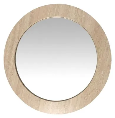 Produktbild von DRW Runder Wandspiegel mit Holzrahmen in Natur, 80 x 80 x 2 cm