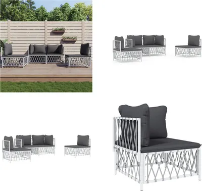 Produktbild von vidaXL 4 tlg. Garten Lounge Set mit Kissen Weiß Stahl - Garten Lounge Set - Garten Lounge Sets - Lounge Set - Gartenmöbel Set