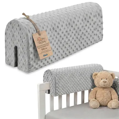 Obrázok produktu pre Ochranná bariéra pre detské postele Minky, 50 cm - ochrana pre rám postele, ochrana proti vypadnutiu z postele, sieťka na postel s poťahom Minky, ochranná bariéra pre detské postele, biela,  Oeko-Tex