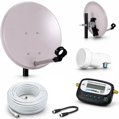 Produktbild von Camping SAT Anlage mit SAT-FINDER – 40cm SAT-Spiegel inkl. Single LNB, 10m Koaxialkabel - Mobile Satellitenanlage für Camping, Wohnmobil & Caravan – Full HD Sat Schüssel für unterwegs