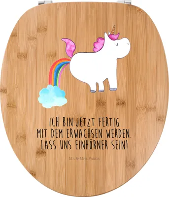 Produktbild von Mr. & Mrs. Panda Toilettendeckel Einhorn Pupsen - Transparent - Geschenk, Deko, Freundin, Klo-Deckel, Regenbogen, Lustig, WC Brille, holz sitz, Glitzer, Spaß, Klobrille