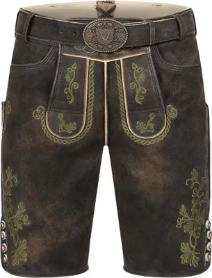 Produktbild von Lederhose Milian kurz mit Gürtel dunkelbraun grün 56