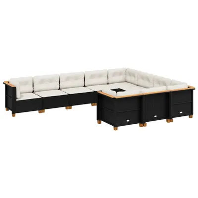 Produktbild von vidaXL 10-tlg. Garten-Sofagarnitur mit Kissen Schwarz Poly Rattan