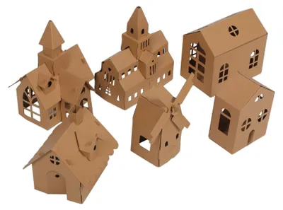 Produktbild von 6 Stück DIY Papppuppenhaus-Bausatz - Miniaturhaus für Kinder