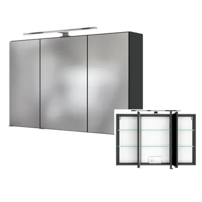 Produktbild von Badezimmer 3D Spiegelschrank 100 cm inkl. LED Beleuchtung LOUROSA-03 in Graphitgrau, B/H/T: ca. 100/66/20 cm