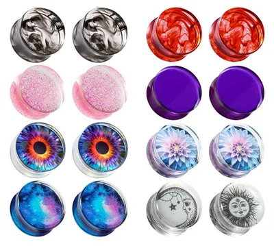 Produktbild von Tunnels-Set mit 16 Stück – Acryl/Edelstahl – Ohrstöpsel – Piercing-Expander – Verschiedene Größen: 8 mm – 25 mm – Bequem und stilvoll – Ohrringe