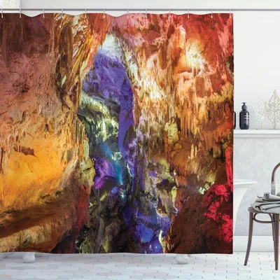 Produktbild von ABAKUHAUS natürliche Höhle Duschvorhang, Innenansicht Der Prometheus Höhle In Staaten Dark Karst Underground Myst Kunstvolle Natur, 175 x 220 cm, Mehrfarbig