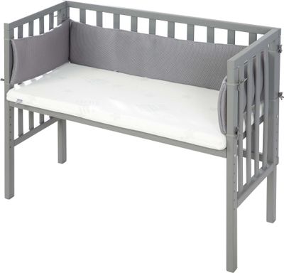roba Beistellbett 2in1  ‚safe asleep®‘, grau, für alle Elternbetthöhen, inklusive belüfteter Matratze, belüftetes Nestchen und Barriere
