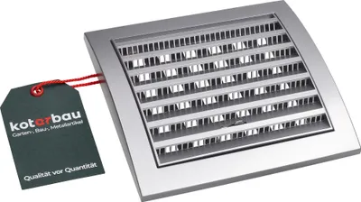 A silver ventilation grille with a dark gray tag attached by a red string.